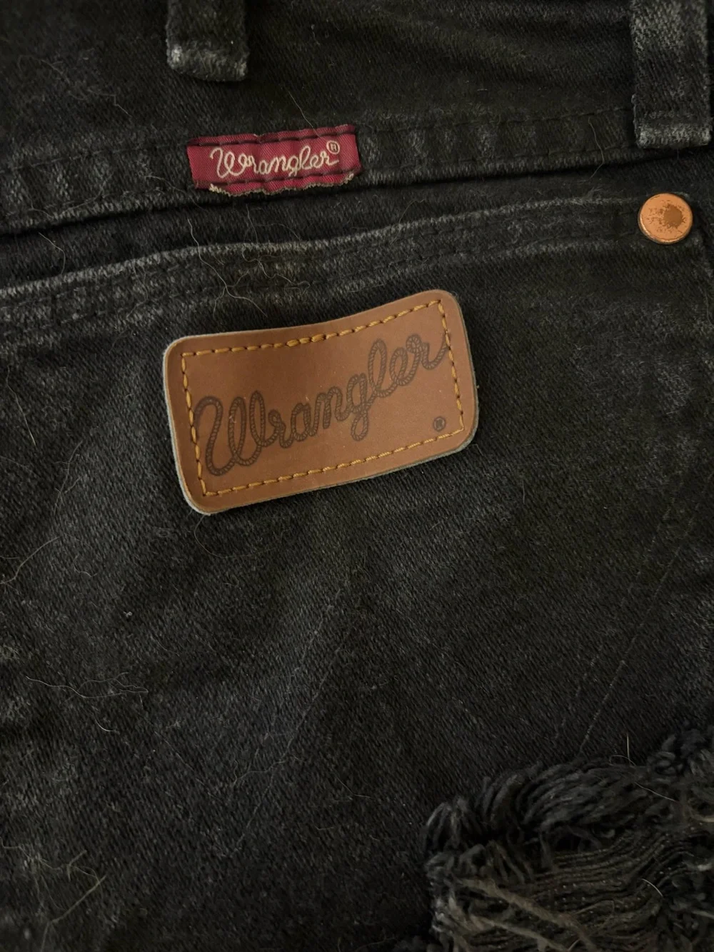 Wrangler Black Distressed Relaxed Fit High-Rise Denim Jean Shorts